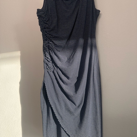 Gibson Latimer Navy Striped Asymmetrical Dress - Picture 3 of 6